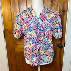 Liz Claiborne Vintage Liz Wear Floral camp shirt Petite Small 80s Short sleeve